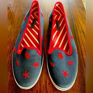 Sperry blue canvas slip ons